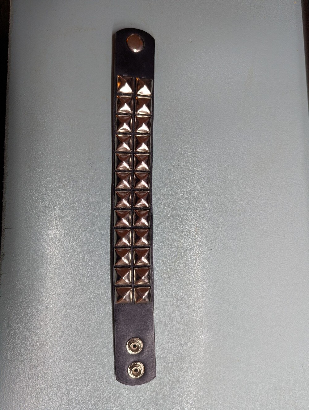 Vintage Studded Leather Bracelet - Black with Silver Pyramid Studs